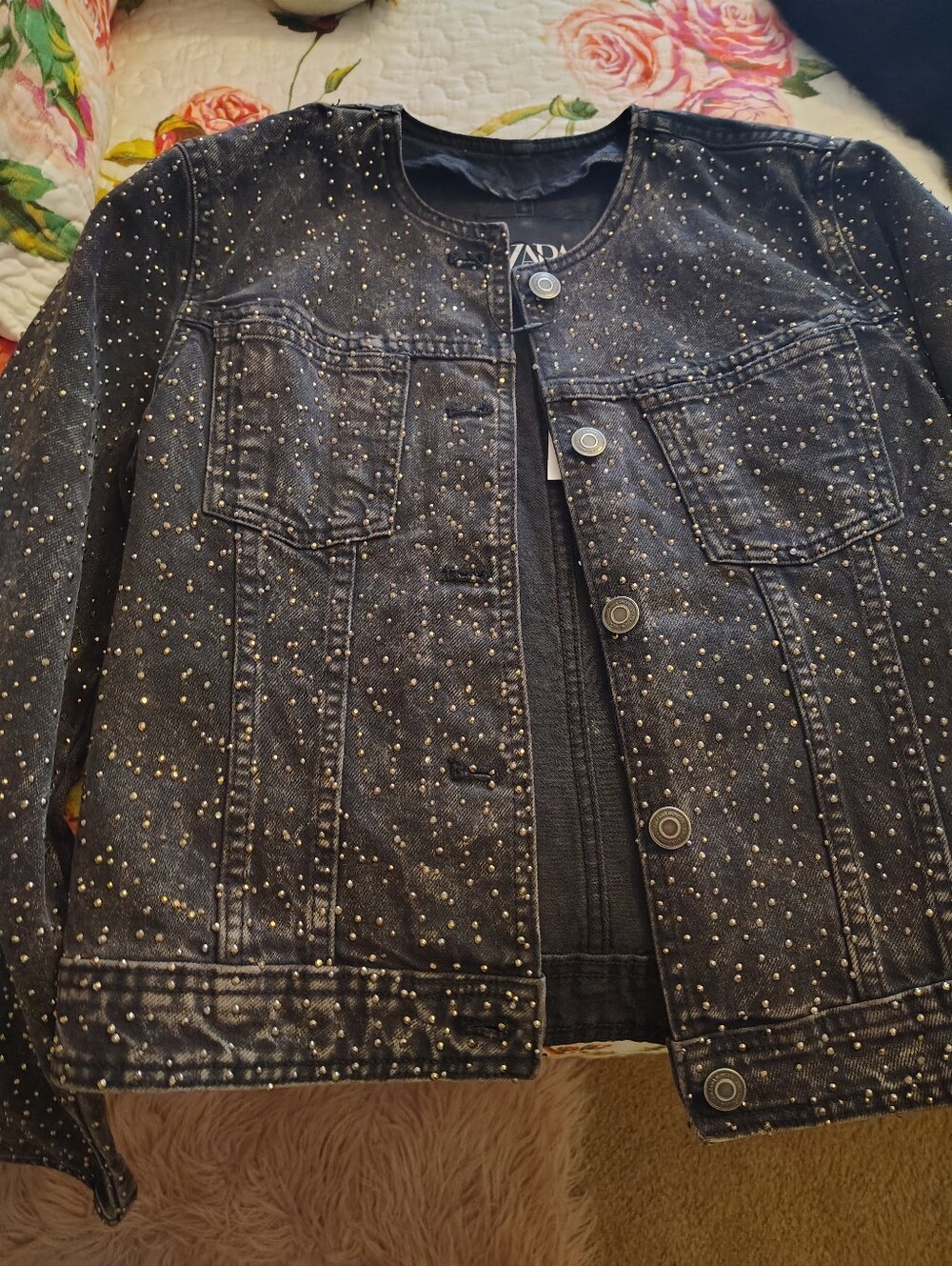 Zara Black Studded Denim Jacket for Women